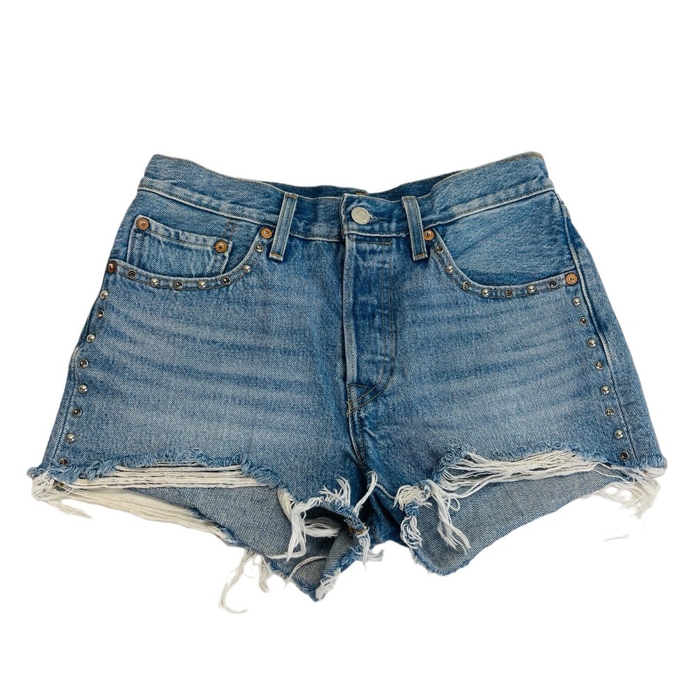 Levis Shorts Womens 26 Denim Cut Off 501 Button Fly Bling Distressed